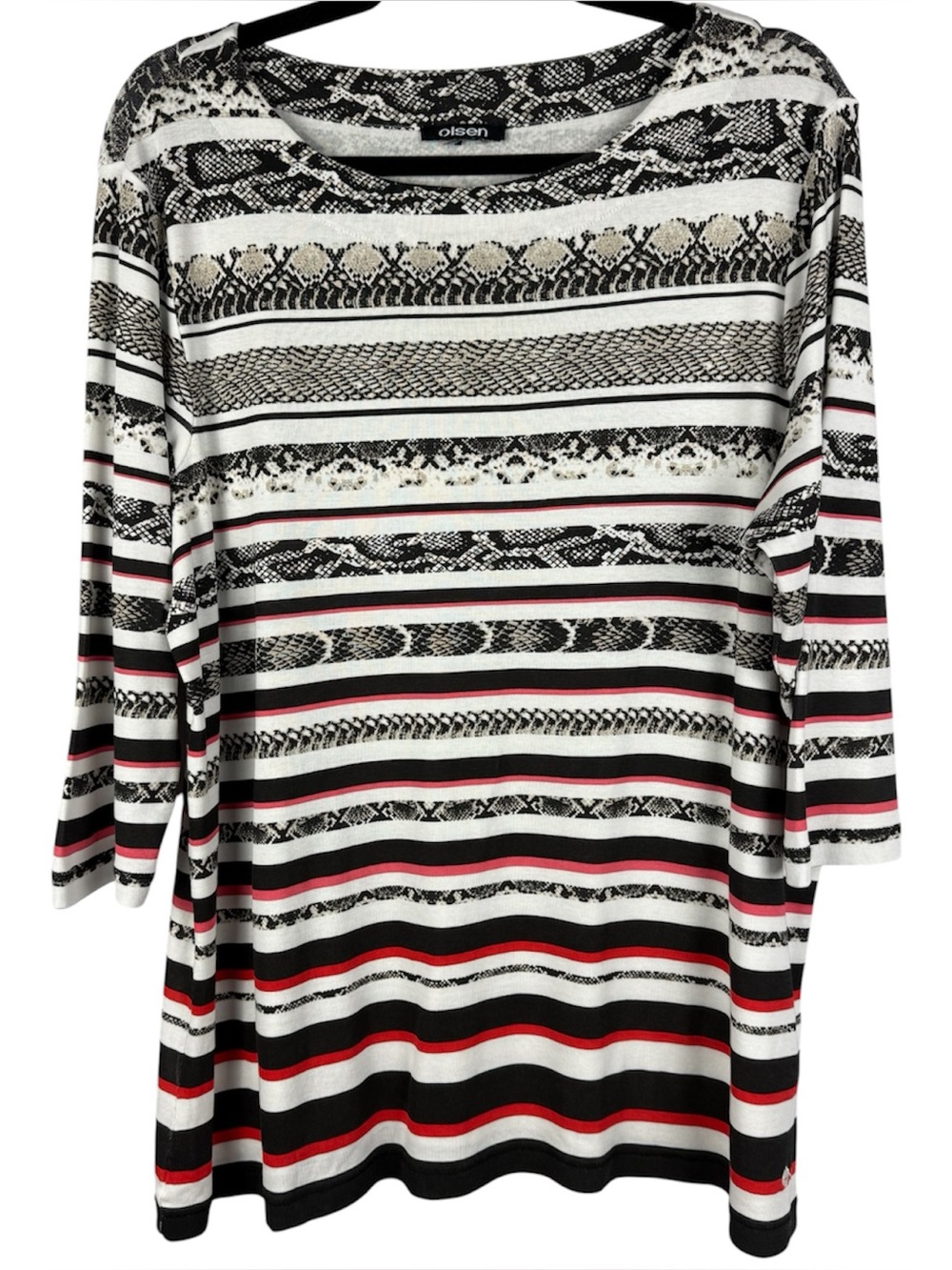 Olsen Europe Snakeskin Print Stripe 3/4 Sleeve Large Top
